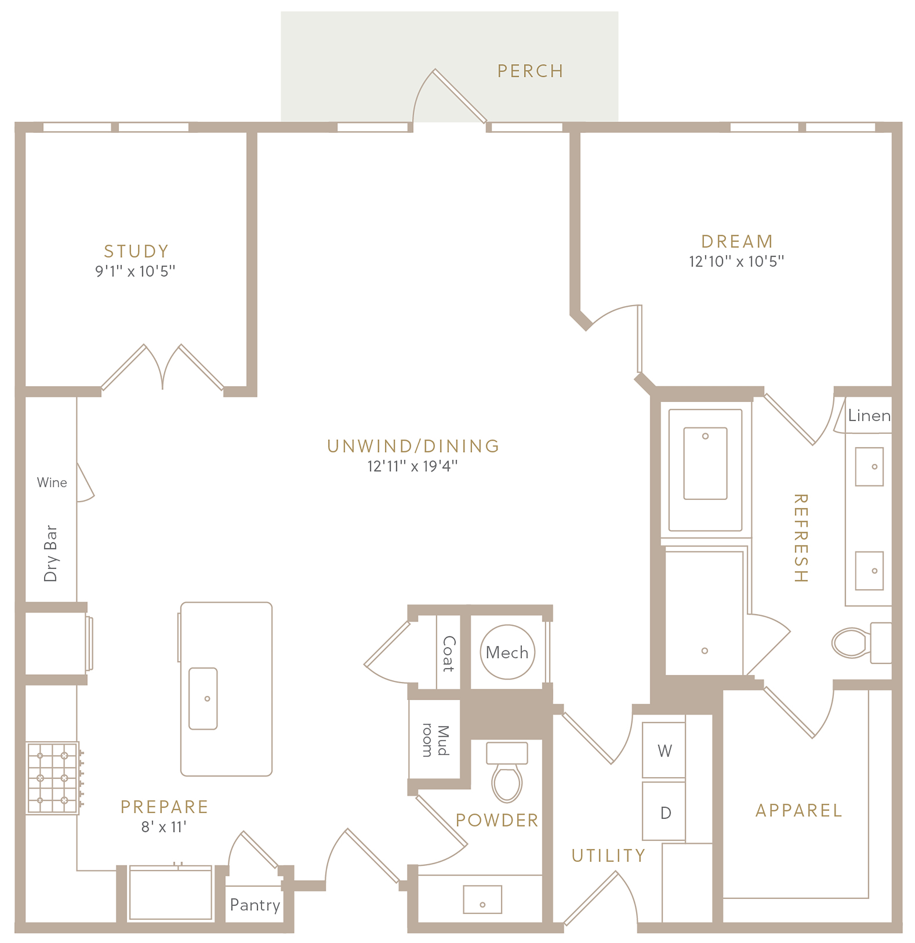 Floor plan for 2 beds, 2 baths